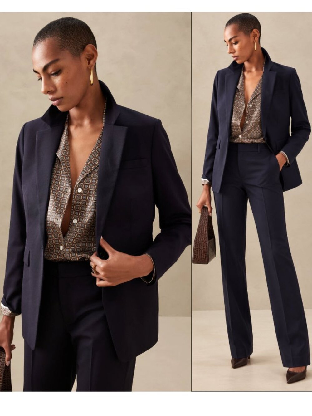 Banana Republic Navy Wool Blazer Slim Straight Pants Suit Size 10 Office Chic